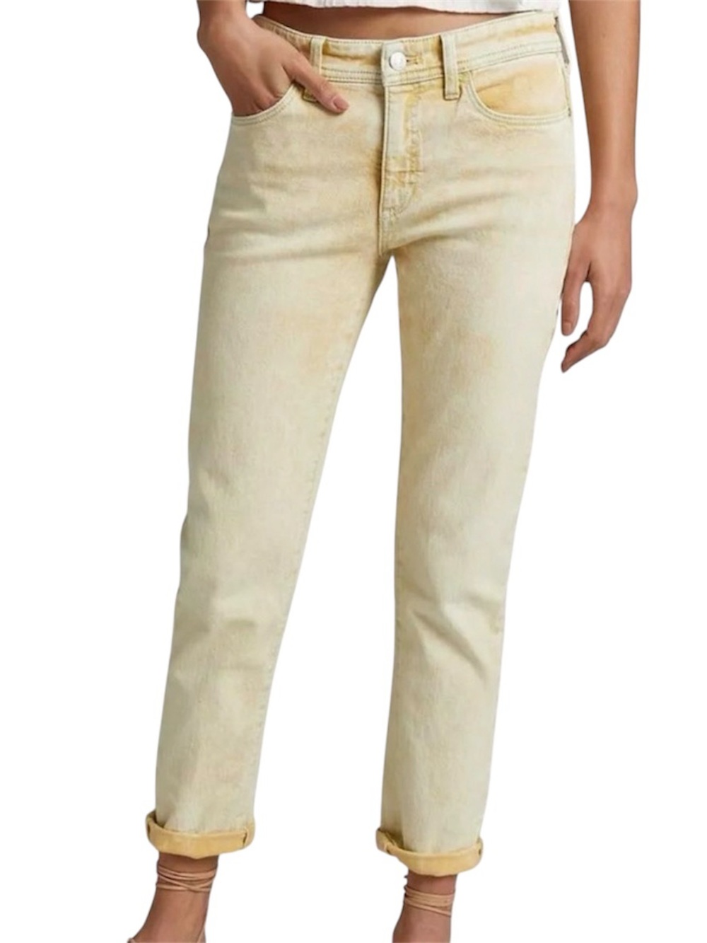 Pilcro by Anthropologie The Slim Boyfriend Jeans Sz 27 Yellow Acid Wash Mid Rise
